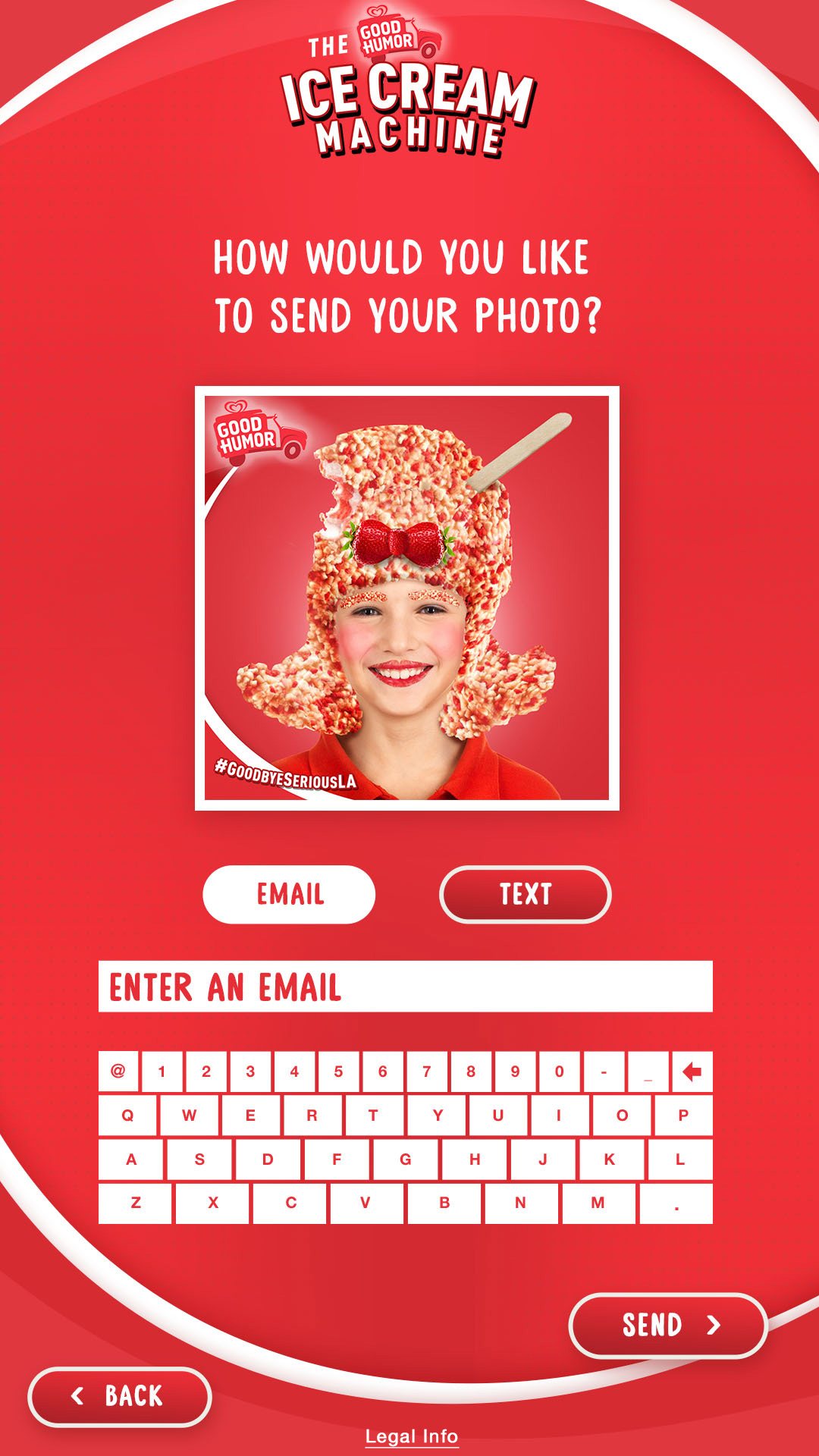How would you like to send your photo screen with an on-screen keyboard
