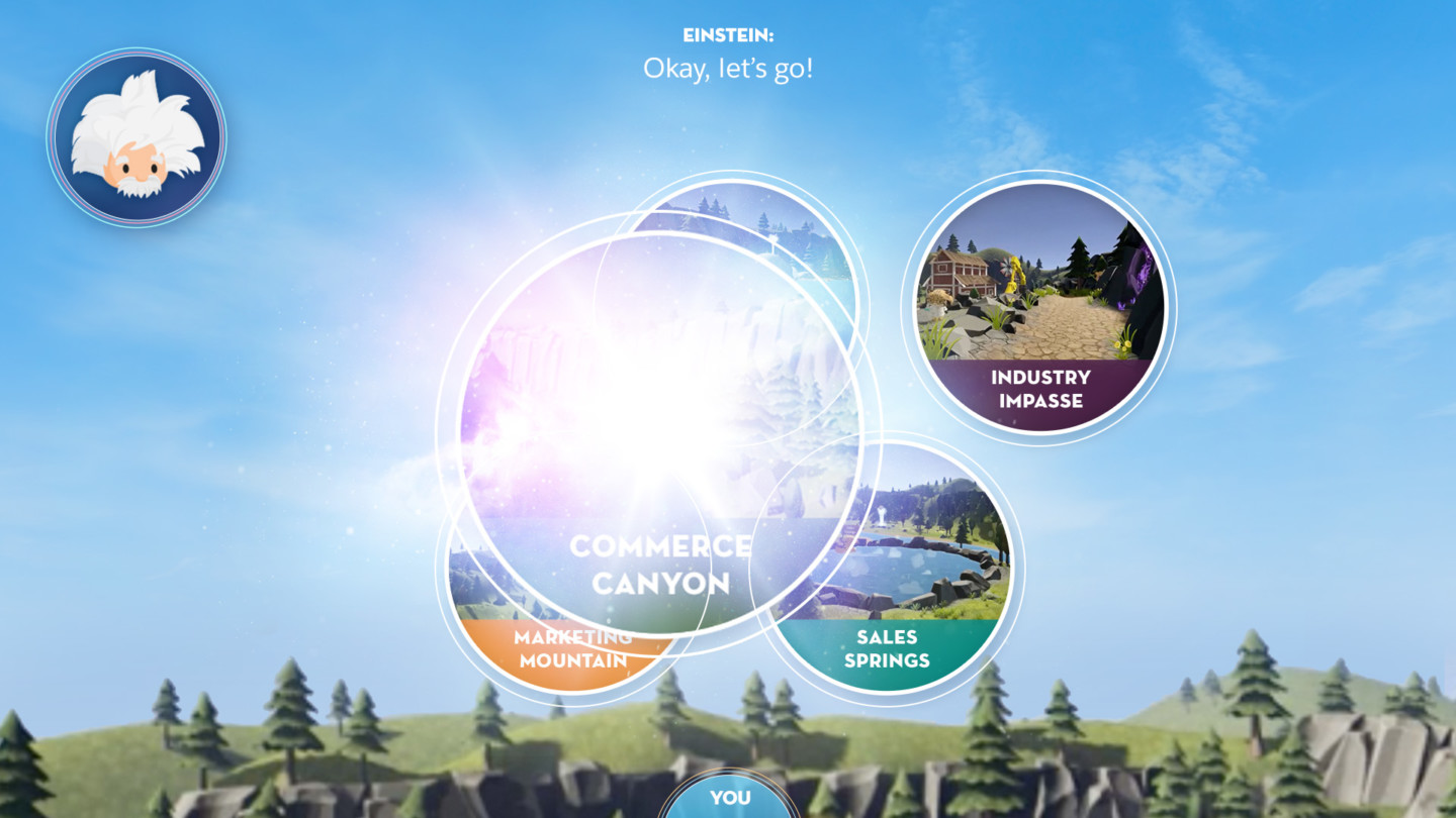 Portals converging into a burst of light as Commerce Canyon is selected