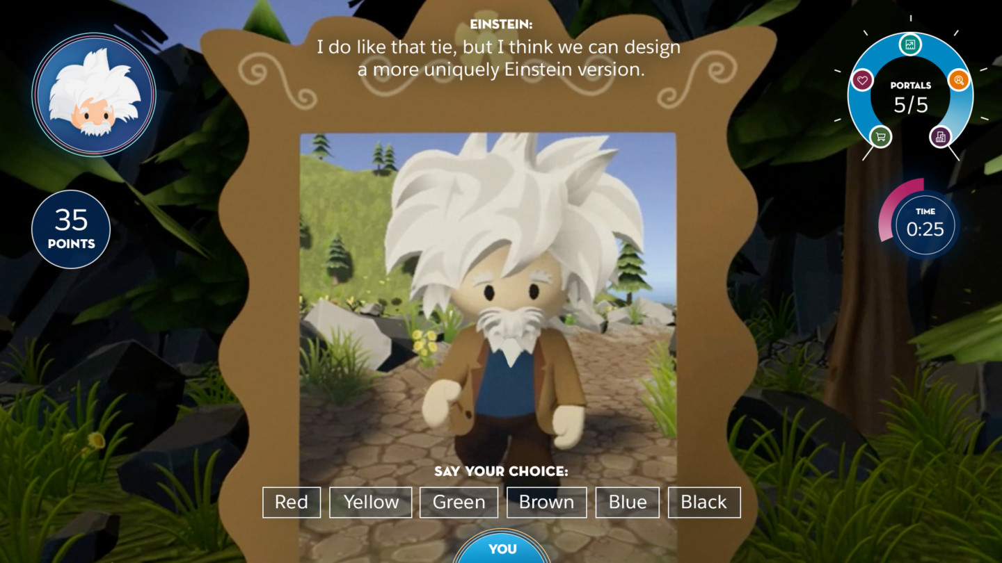 Mirror customization screen for designing a personal Einstein avatar