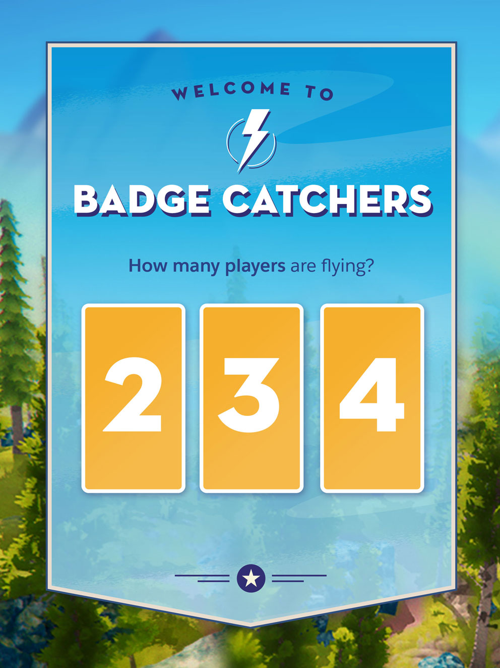 Mobile kiosk mockup of the Welcome to Badge Catchers player-count screen
