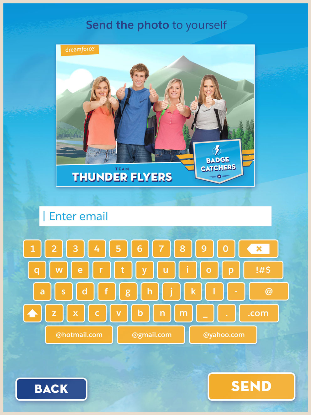 Mobile kiosk mockup for sending the team photo to yourself