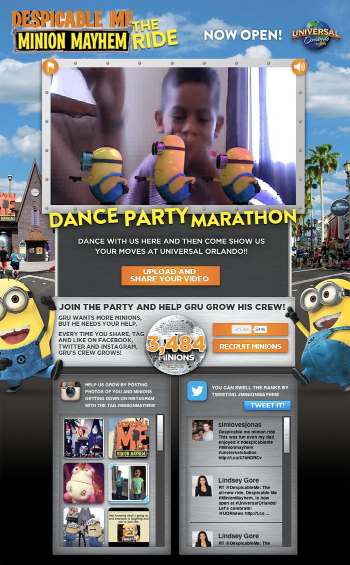 Full screenshot of the Minion Mayhem endless dance party webpage