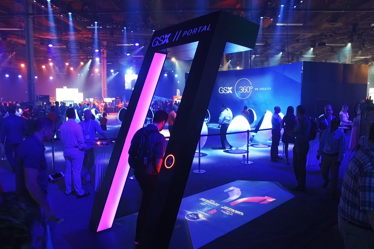 Guests gathered around the GSX Portal arch on the show floor