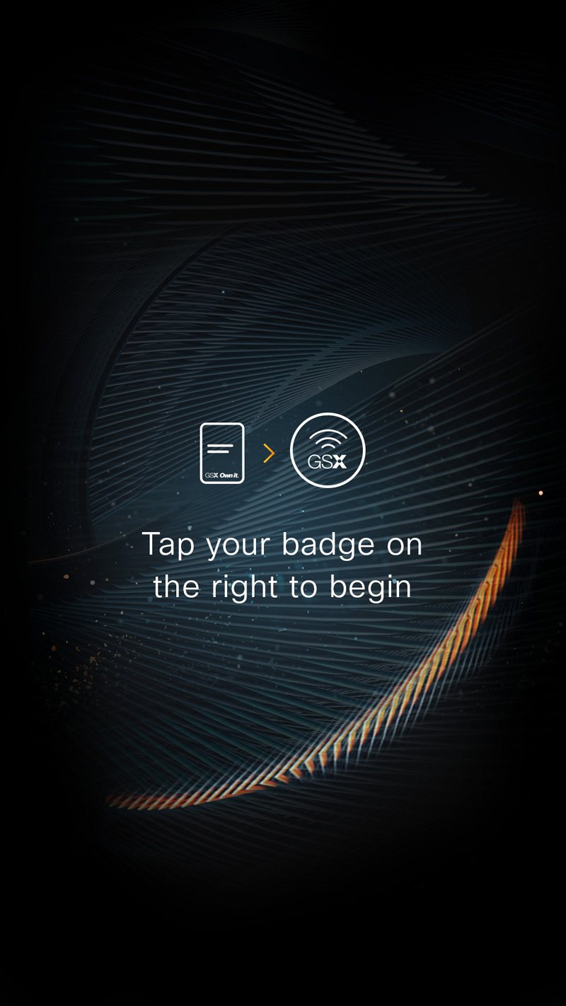 Portal attract screen prompting attendees to tap their badge