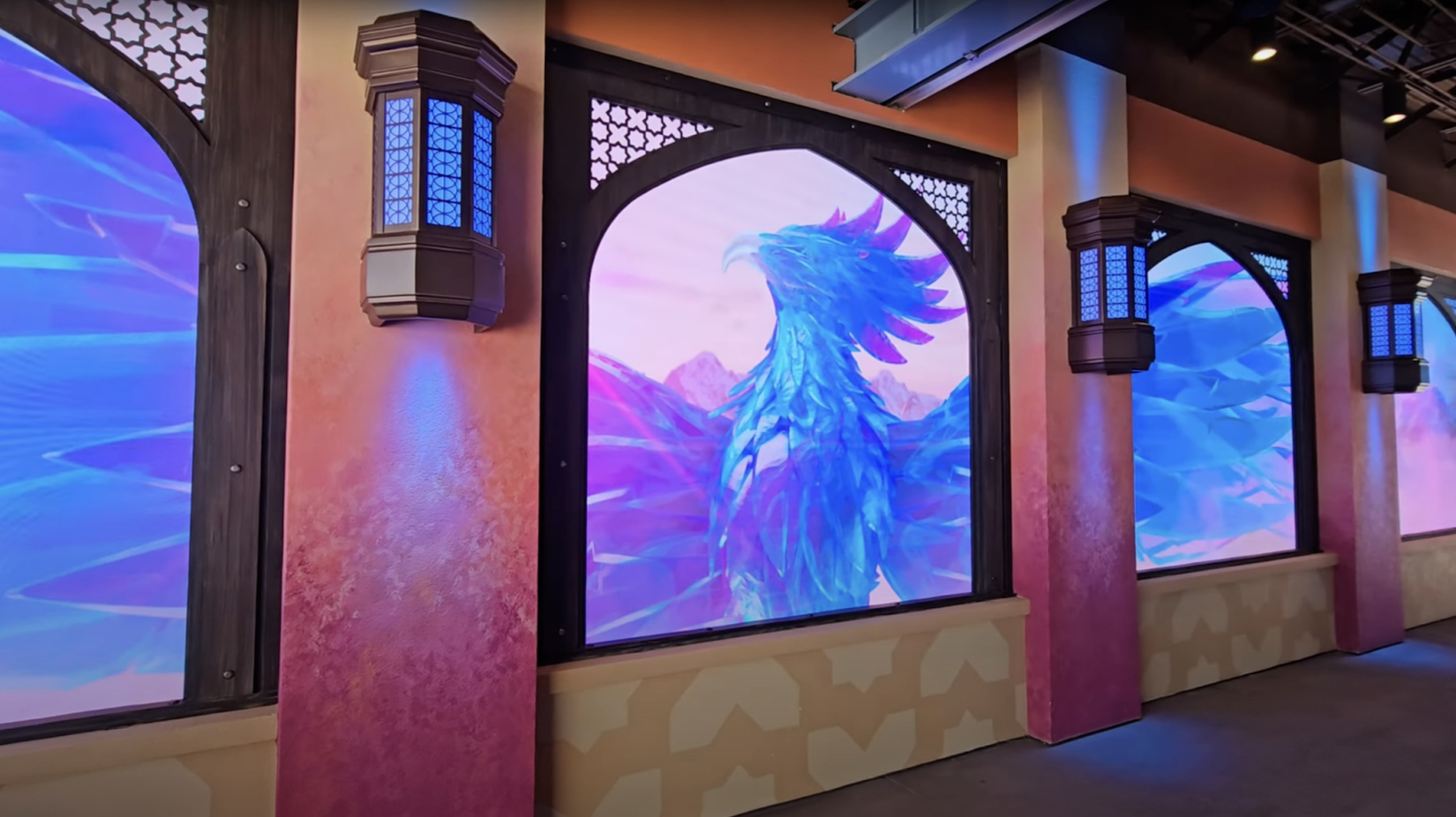 Ice phoenix close-up filling a single station LED window