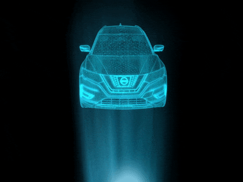Holographic wireframe animation of the Nissan Rogue